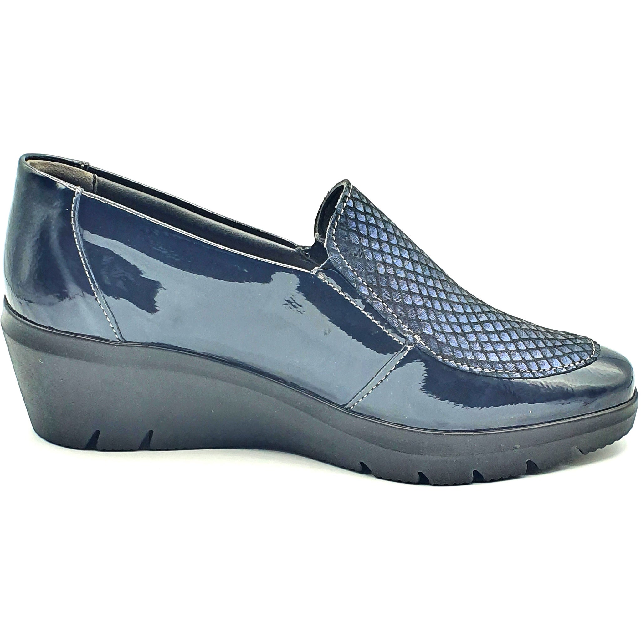 Suave Alison - Ladies High Wedge Navy Patent SLip On . Suave Shoes | Wisemans | Bantry | West Cork | Munster | Ireland