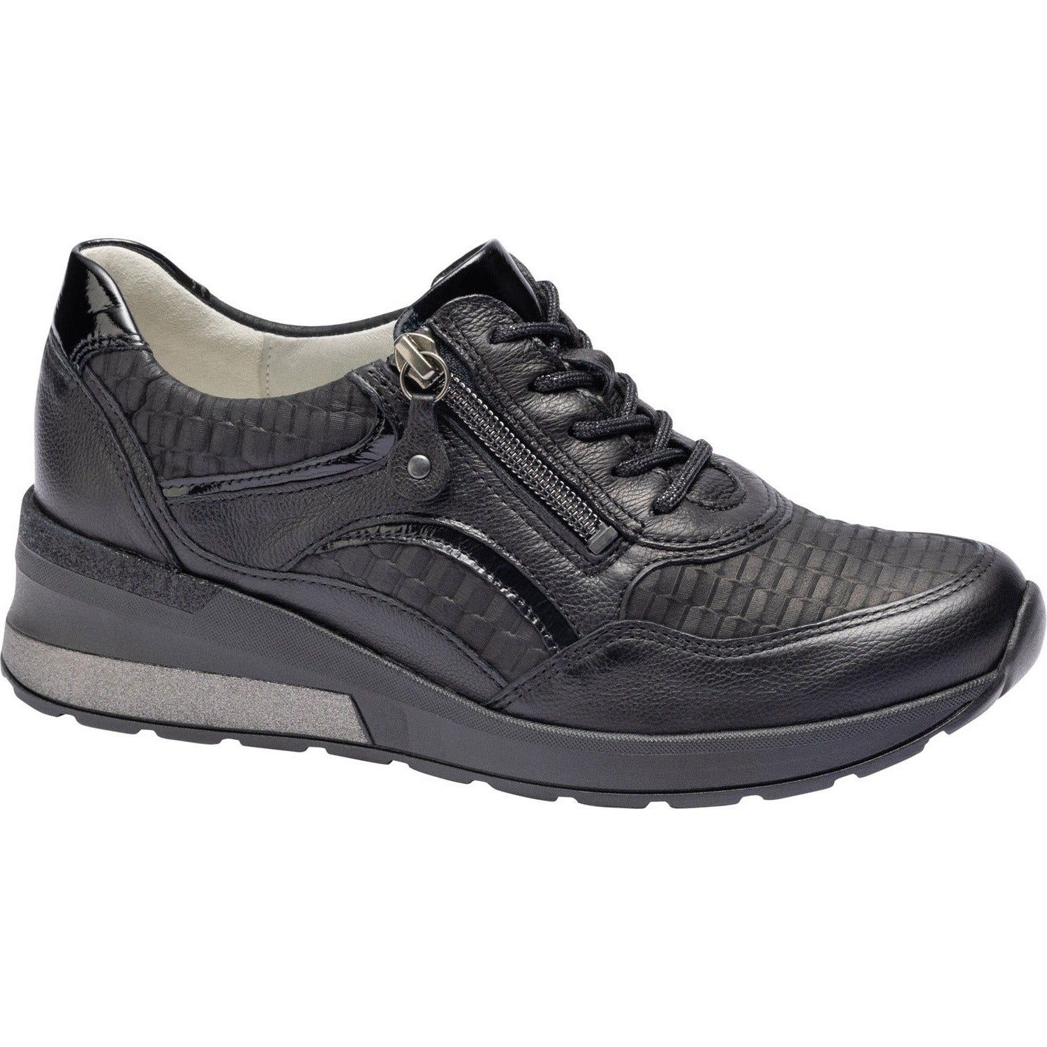 Waldlaufer Clara(939011)- Ladies Lace Wedge Shoe  With Double  Zip in Black.Waldlaufer  | Wide Fit Shoes | Wisemans | Bantry | West Cork | Ireland