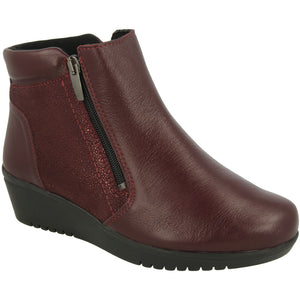  B Aberdeen(78899R) - Ladies Wide Fit Double Zip Wedge Boot in Burgandy.Easy B Shoes | Wide Fit Shoes | Wisemans | Bantry | West Cork | Ireland