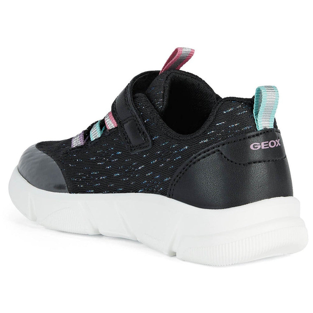 Geox Aril(J16DLB)- Girls Velcro Trainer in Black .Geox Shoes | Childrens Shoe Fitting | Wisemans | Bantry | West Cork | Ireland