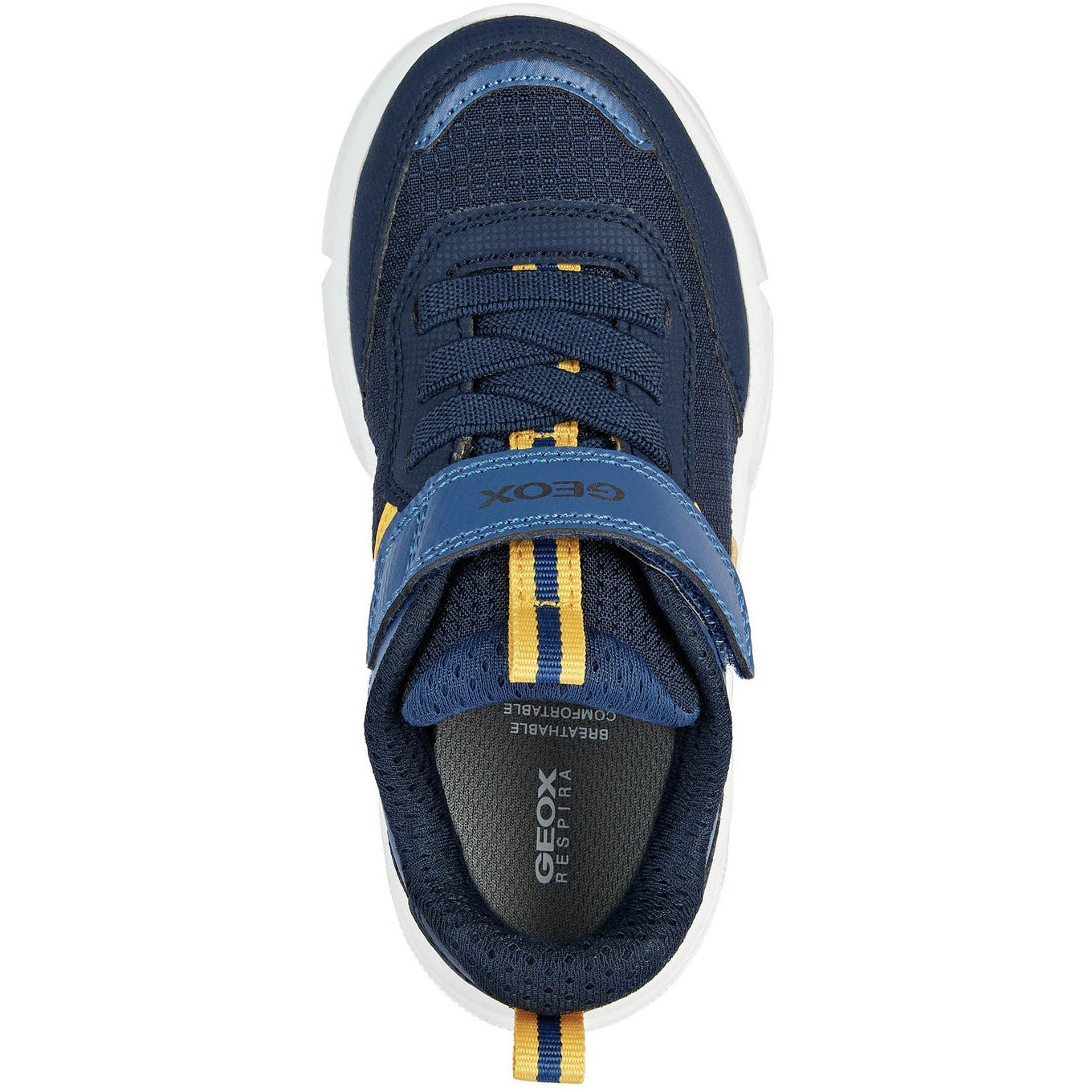 Geox Aril(J16DMA)- Boys Velcro Trainer  in Navy/Yellow . Geox Shoes | Childrens Shoe Fitting | Wisemans | Bantry | West Cork | Ireland
