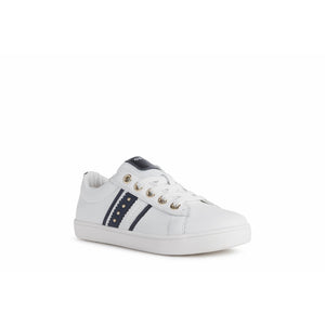 GEOX Kathe (J16EUF)- Girls Lace trainer in White/Navy .  Geox Shoes | Childrens Shoe Fitting | Wisemans | Bantry | West Cork | Ireland
