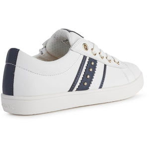 GEOX Kathe (J16EUF)- Girls Lace trainer in White/Navy .  Geox Shoes | Childrens Shoe Fitting | Wisemans | Bantry | West Cork | Ireland