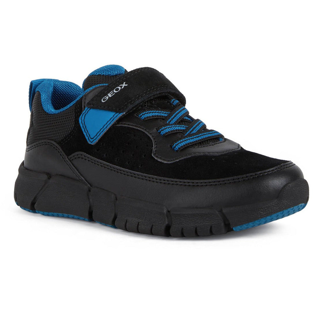 Geox Flexpyper (J269BA)- Boys Velcro Trainer in Black/Blue. Geox Shoes | Childrens Shoe Fitting | Wisemans | Bantry | West Cork | Ireland