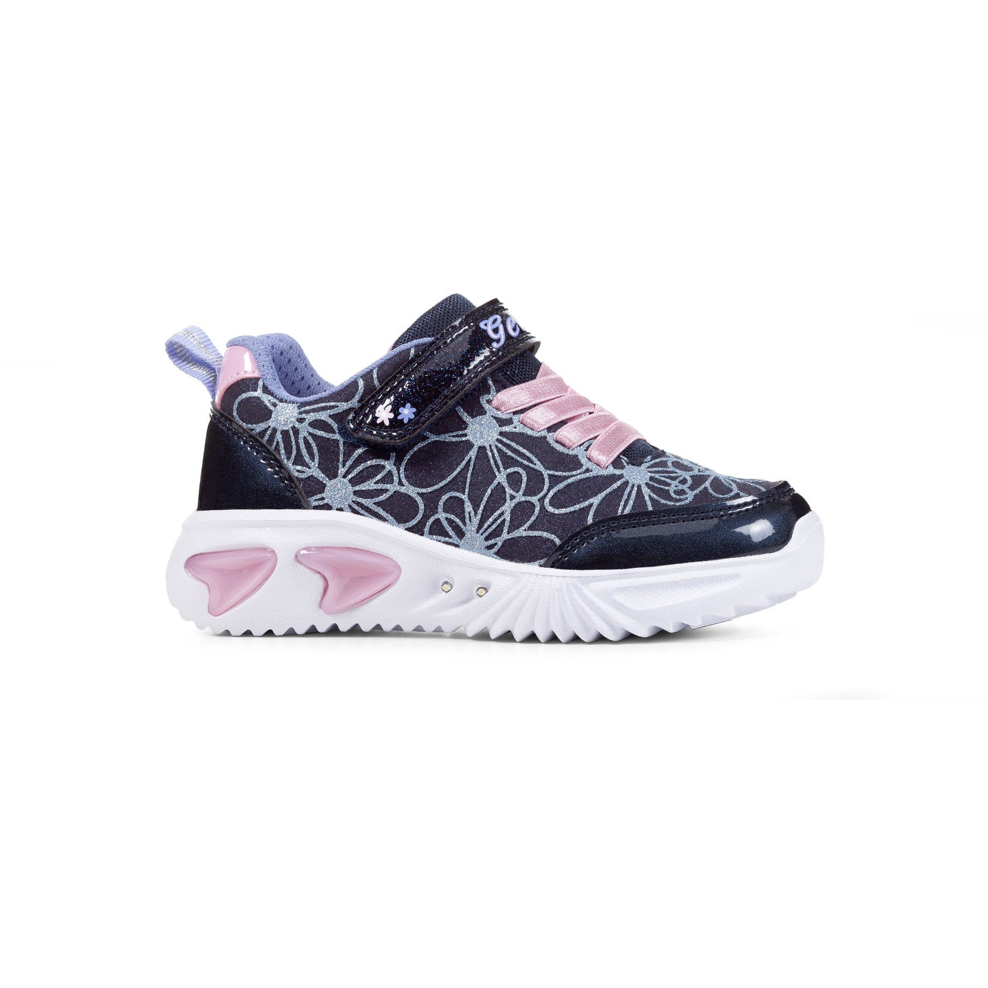 Geox Assister (J26E9A) - Girls Velcro Trainer in Navy/Pink. Geox Shoes | Childrens Shoe Fitting | Wisemans | Bantry | West Cork | Ireland