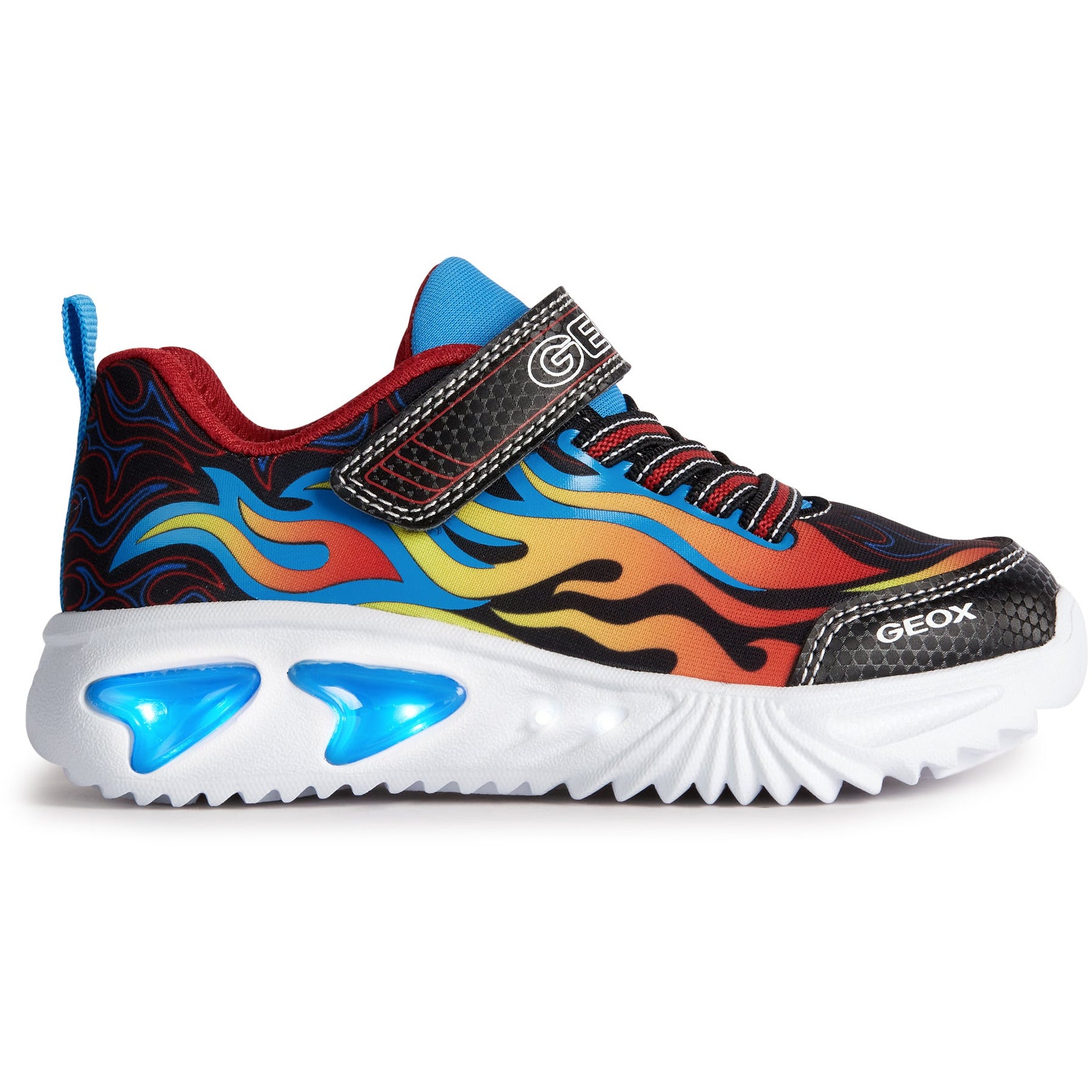 GEOX Assister(J35DZC)- Boys Velcro Trainer with Lights in Black Multi. Geox Shoes | Childrens Shoe Fitting | Wisemans | Bantry | West Cork | Ireland
