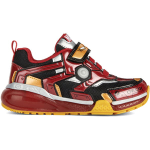 GEOX Bayonyc(J35FEC) - Boys Velcro Trainer with Lights in Red Multi.  Geox Shoes | Childrens Shoe Fitting | Wisemans | Bantry | West Cork | Ireland