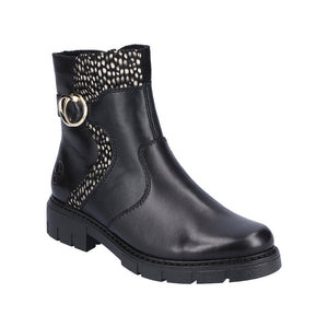 Rieker Z3586-00 - Ladies Ankle Boot in Black with Gold Buckle | Rieker Shoes & Boots | Wisemans | Bantry | West Cork | Munster | Ireland